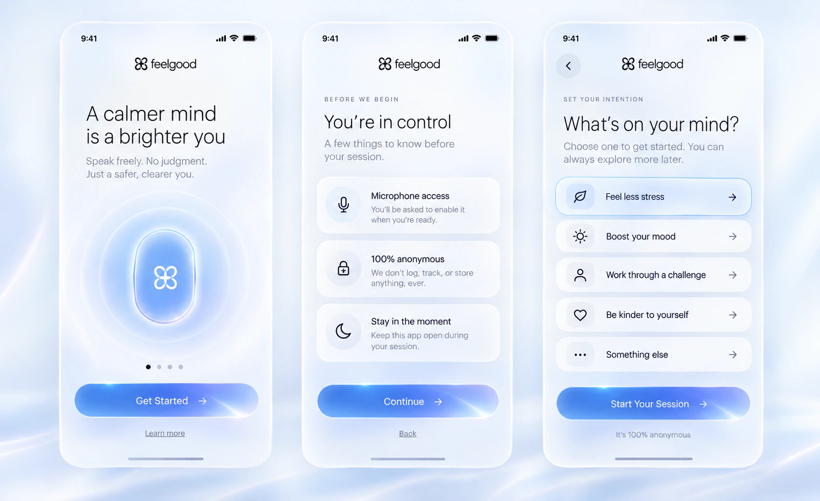 FeelGood onboarding screens