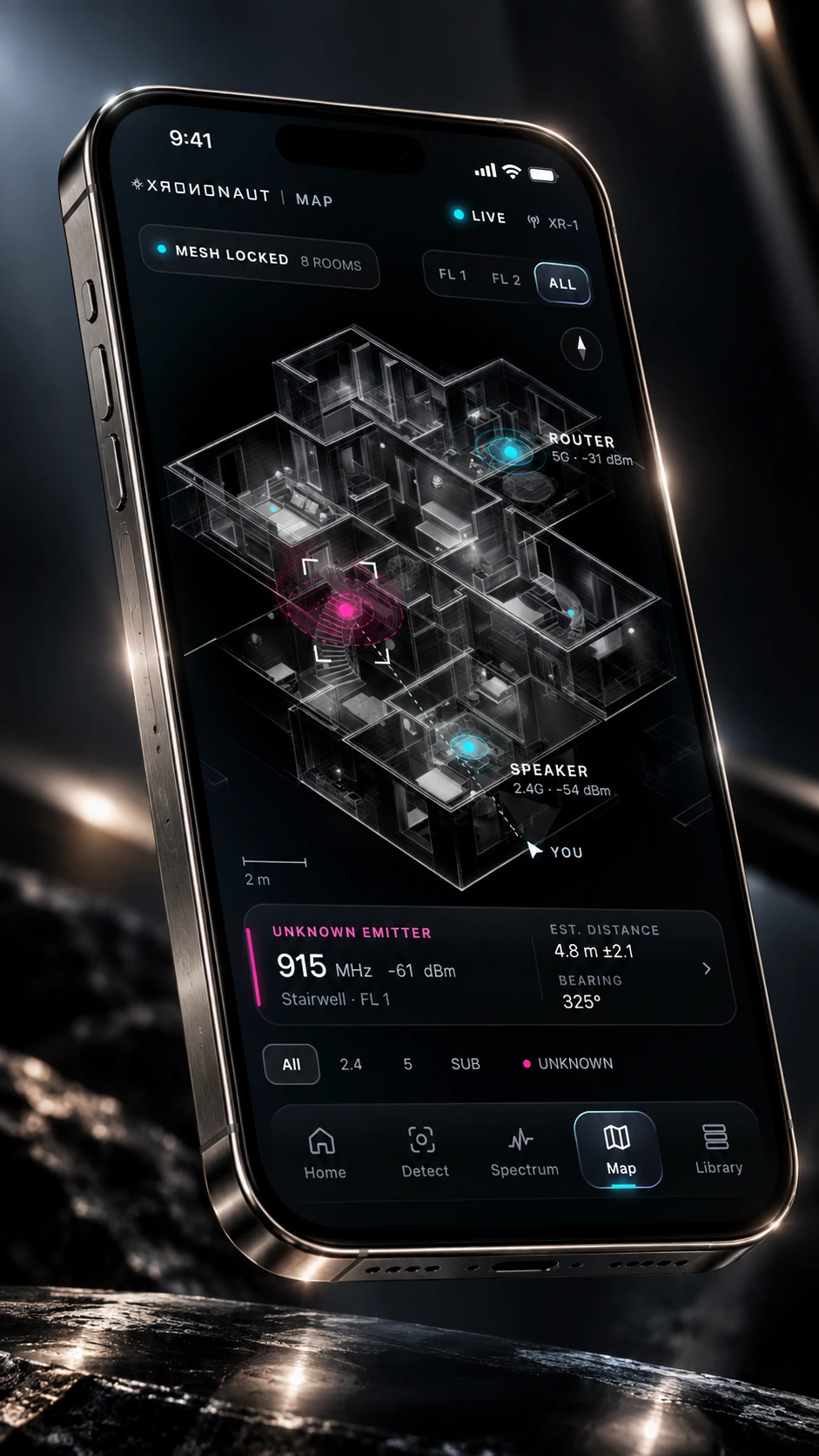 XRONONAUT concept: indoor floor-plan mapping with located signal sources